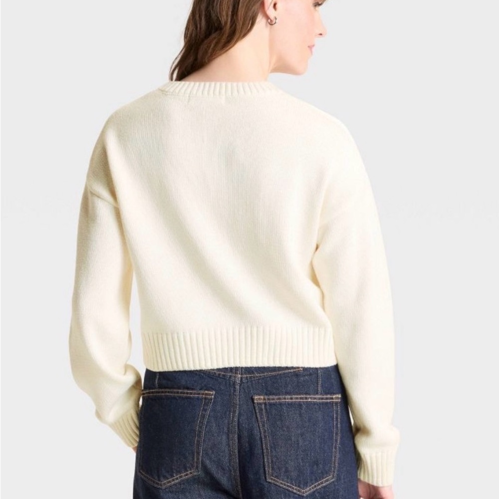 Grayson Threads USA Graphic Cream Cable Knit Cropped Sweater Large - Picture 3 of 6
